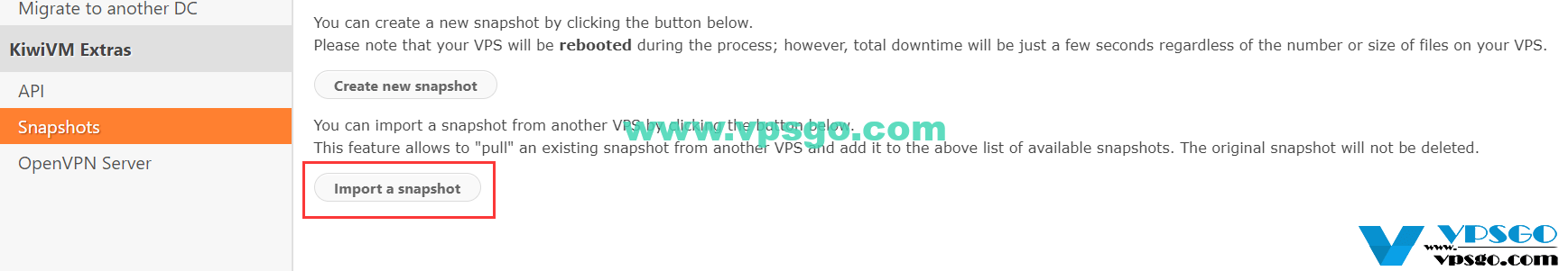 导入快照文件到新的搬瓦工VPS