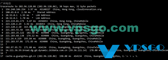 华纳云香港大带宽服务器路由测试