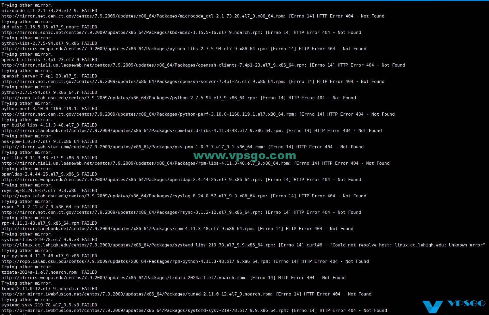 yum HTTP Error 404